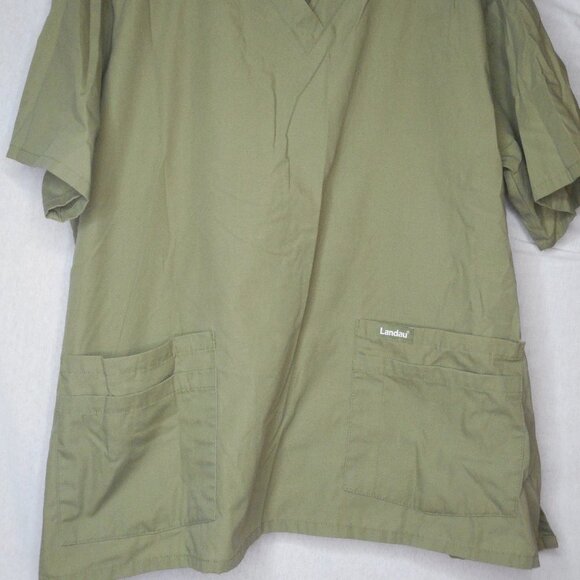 Solid Unisex Army Green Scrub Top Laudau M… - Picture 2 of 5